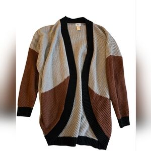 BKE Women's Colorblock Cardigan Sweater - Brown, Gray, Black